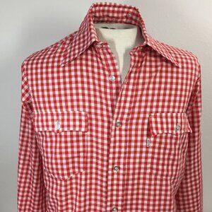 Vintage 1970s Levis Shirt Red Gingham Long Sleeve Men's Medium